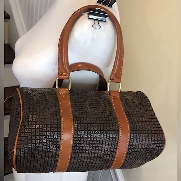 TED LAPIDUS Paris Logo Embossed Vinyl Leather Top Handle Accent Boston Tote - Picture 10 of 17